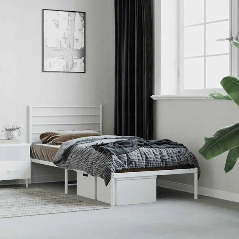 Vidaxl Metallbett mit Kopfteil in Weiß, B/L: 75 x 190 cm - Bild 1