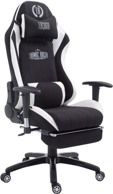 TPFLiving Racing Gaming Bürostuhl Shiva Stoff mit Fußablage Schwarz/Weiß - Bild 1