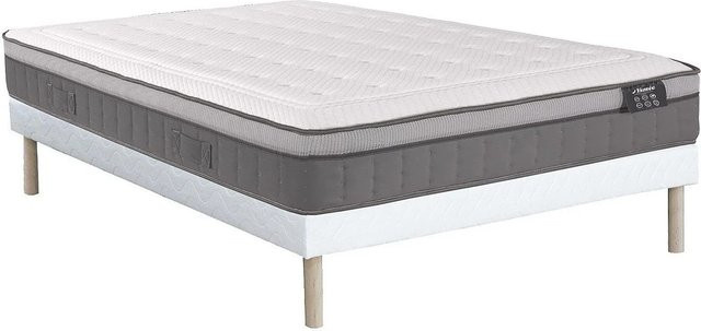 YSMÉE Hybrid Matratze und Bettgestell Asgard mit Lattenrost und Stoffbezug, Weiß, B: 160 cm, T: 200 cm - Bild 1
