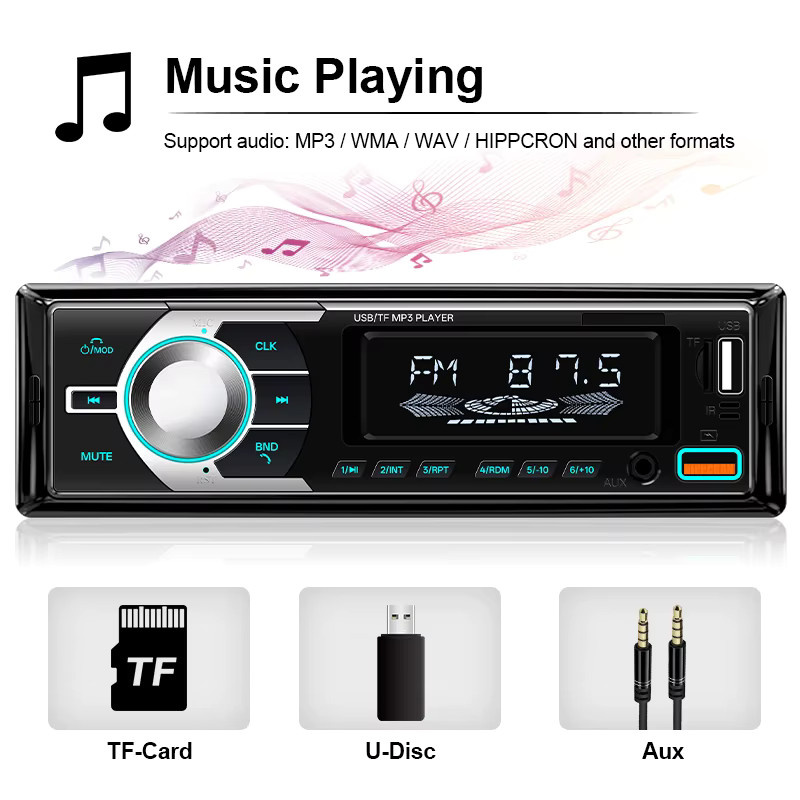 HIPPCRON Auto MP3-Player 1 DIN Autoradio mit 7 farbigen Lichtern, FM-Musikradio und Fernbedienung, Schwarz - Bild 2