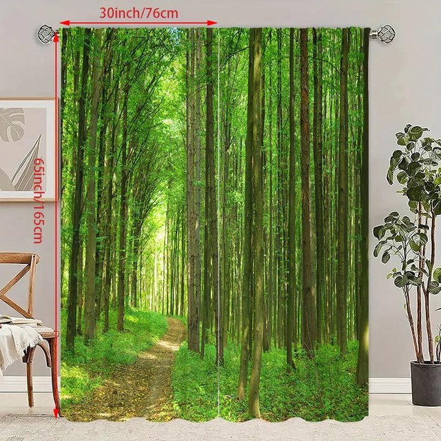 2er-Set Vorhang Grüner Dschungel mit Naturmotiv, halbtransparent, Polyester, B: 75 cm, H: 166 cm - Bild 1