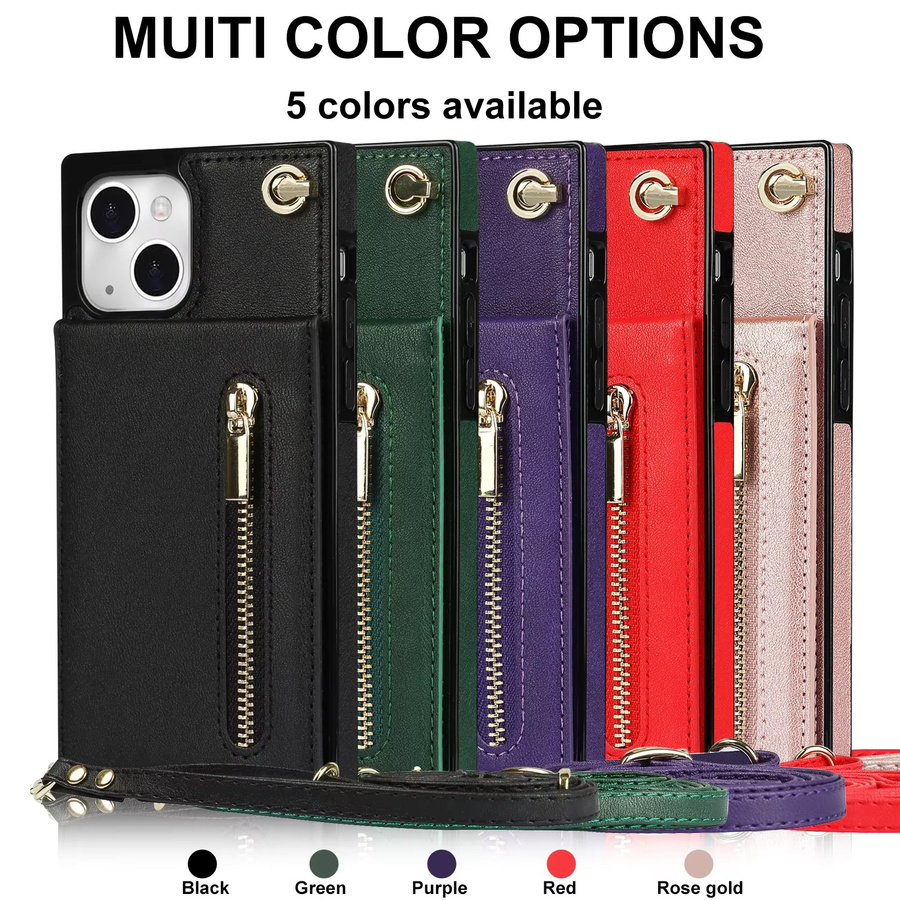 HQBBRO Crossbody Ledertasche mit Reißverschluss und Kartenfach als Geldbörse für iPhone 11 bis 16 Pro Max, Farben: Gold oder Pink - Bild 2