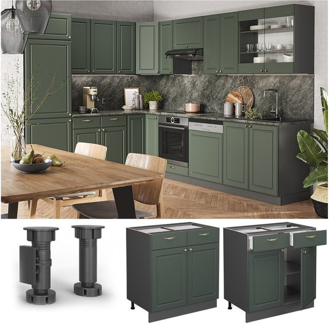 Vicco Küchenunterschrank Fame-Line Landhaus in Grün-Gold mit Schublade und Drehtür Breite: 80 cm - Bild 3
