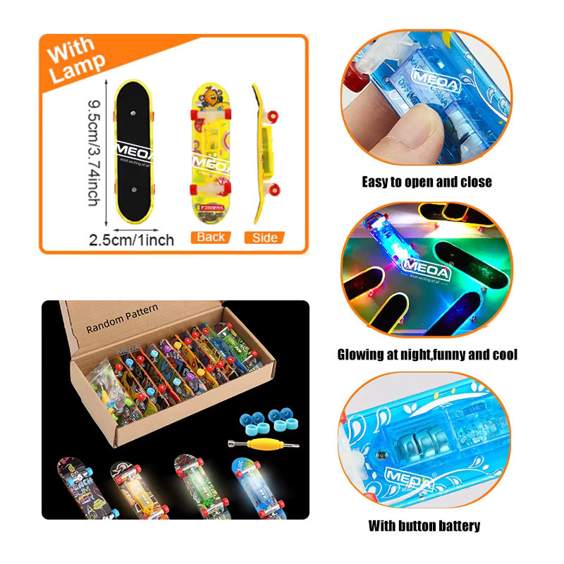 MEOA Mini-Skateboard, Fingerbrett mit Lampe, leuchtende Metallbrücke, Fingerspielzeug - Bild 3