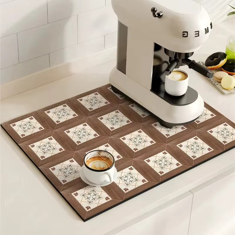 VIKAMA Rutschfeste Kaffeetropfmatte mit buntem marokkanischem Mosaik-Muster in Multicolour, schnelltrocknend und weich - Bild 1