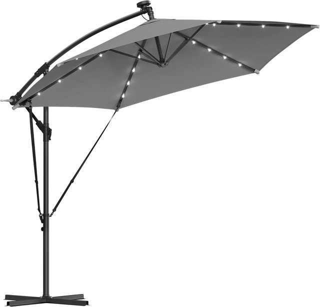 WOLTU Sonnenschirm mit Solar-LED-Beleuchtung, 360 Grad drehbar, Polyester, Dunkelgrau, Höhe: 293 cm, Breite: 258 cm, Tiefe: 258 cm - Bild 1