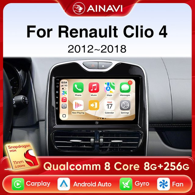 Ainavi Autoradio für Renault Clio 4 mit kabellosem CarPlay und Android Auto, 2 Din, Schwarz - Bild 1