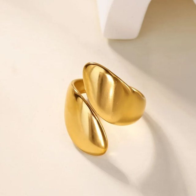 ICFTZWE Ring, Edelstahl, Gold, Damen, Asymmetrisch, Wellenringe - Bild 1