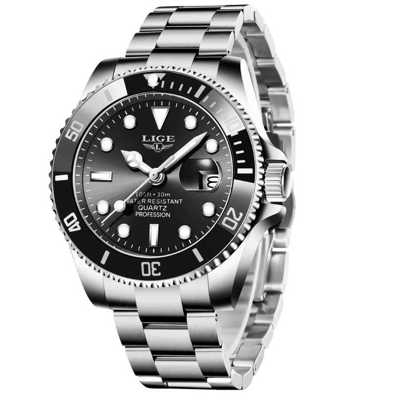 LIGE Armbanduhr Chronograph, Quarz, Edelstahl, Schwarz, Silber, Herren - Bild 7