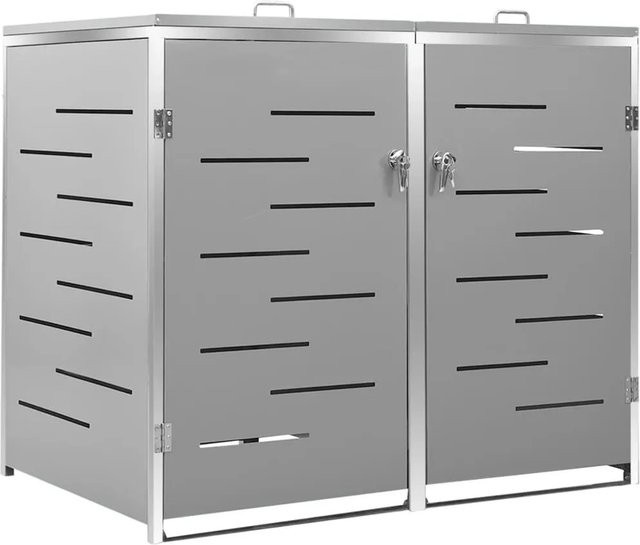 DELUKE 2er Mülltonnenbox JAGU Edelstahl Grau Mülltonnenverkleidung für 2 Tonnen 240L aus Metall B/T/H: 115,5 x 138 x 77,5 cm - Bild 1