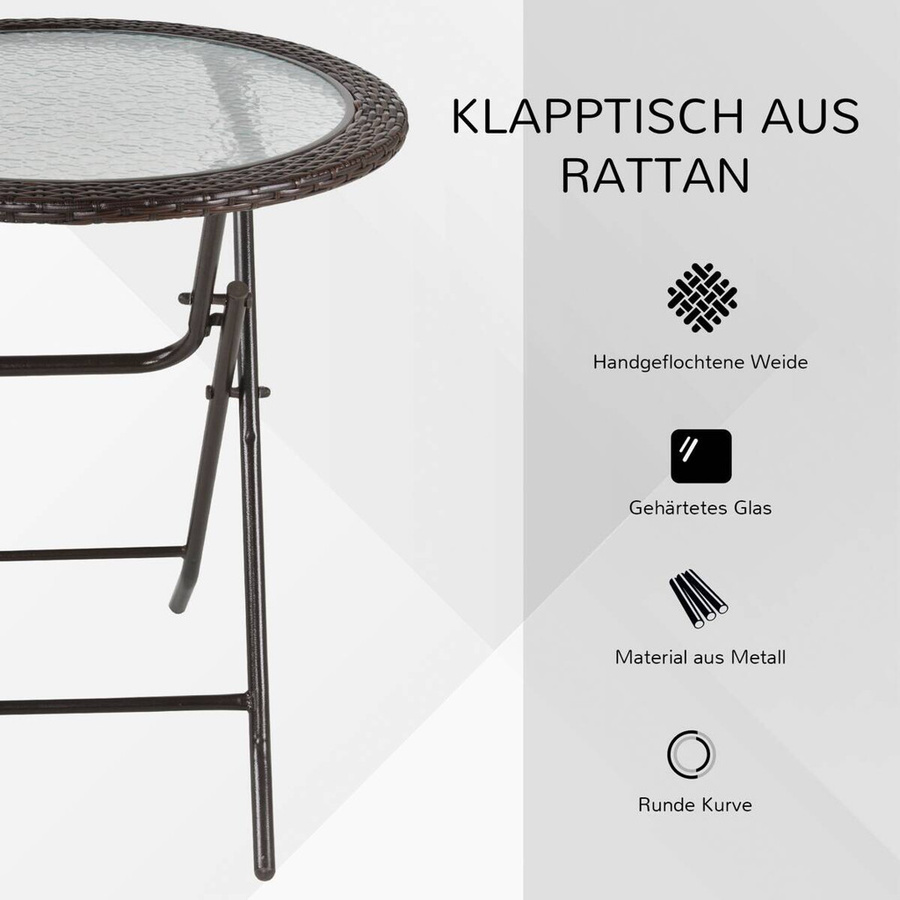 Outsunny Gartentisch aus Polyrattan und Glas in Braun mit Edelstahlgestell, B/T/H: 68 x 68 x 73 cm - Bild 3