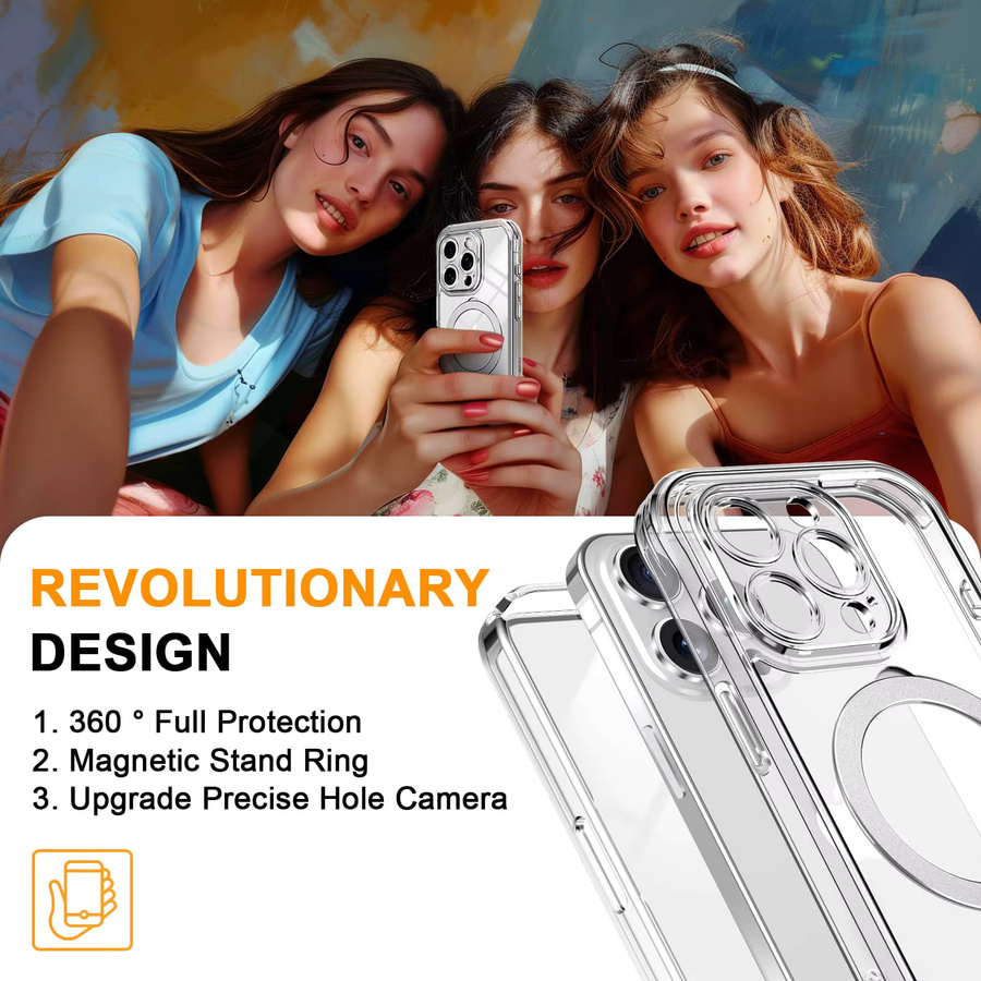 Transparente Schutzhülle für Apple iPhone 16 15 14 13 Pro Max und Plus mit integriertem PET-Displayschutz, Ringhalter und Ständer - Bild 6