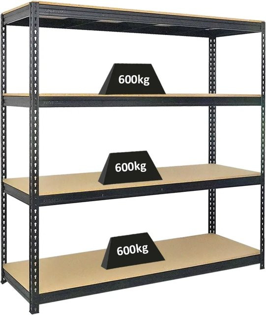PROREGAL Profi Schwerlastregal Bison Schwarz, H x B x T: 180 x 180 x 60 cm, 4 Ebenen mit Spanplatten, Fachlast 600 kg - Bild 1