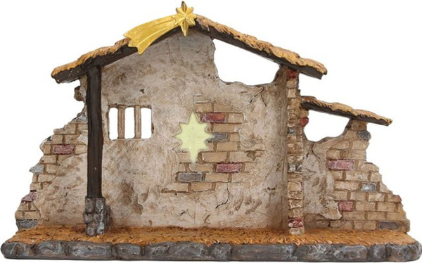Qiilu Weihnachtskrippe Stall in Beige aus Kunstharz für die Desktop-Dekoration