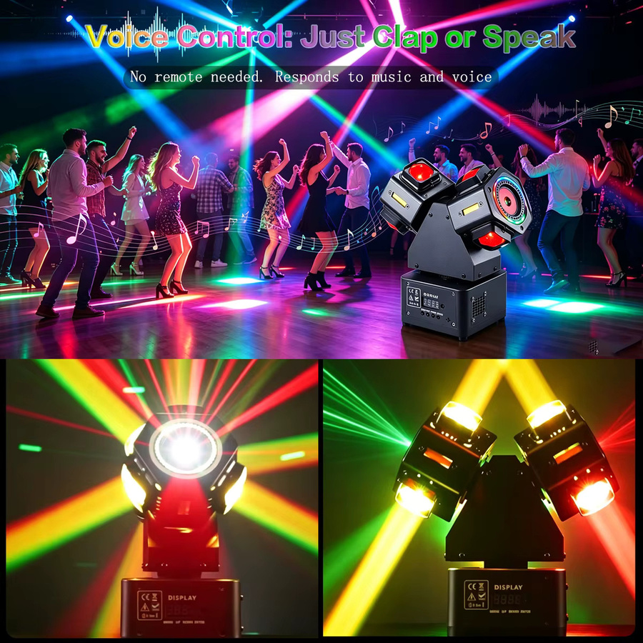 QUNAO Dual-Head Mini Moving Head Light mit 120W LED, Laser und Stroboskop, RGB-Farben, DMX512 und Soundaktivierung, Schwarz - Bild 4