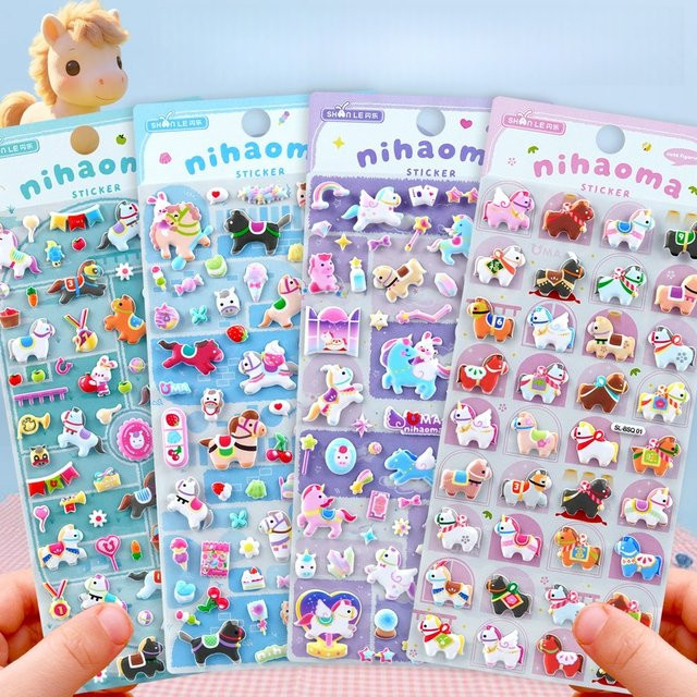 4 Stück Cartoon-Sticker mit kleinen Pferden, 3D-Puffy-Aufkleber in Multicolour für Scrapbooking, DIY und Journaling - Bild 1