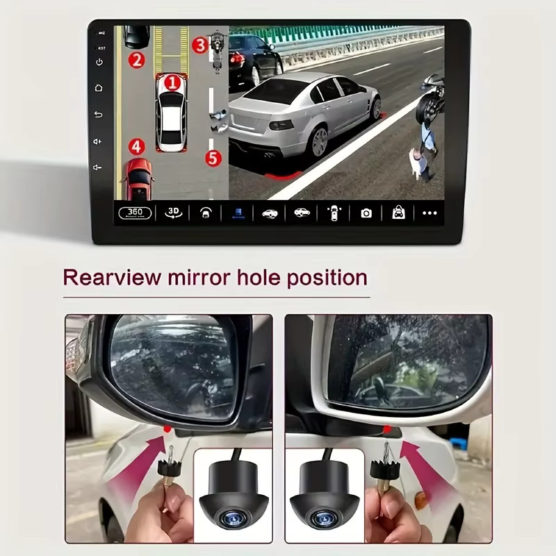 Bileeko 360-Grad-Panorama-Auto-Rückfahrkamera mit AHD 1080P Full HD Nachtsicht und Vollfarb-Rundumansicht in Schwarz für Android-Radios - Bild 3