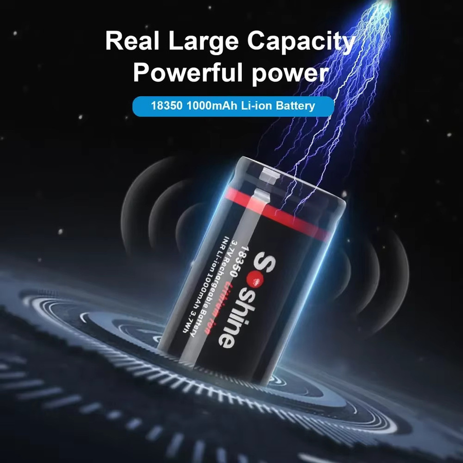 Soshine 18350 Li-Ionen-Akku wiederaufladbare Lithium-Batterie 3,7 V 1000 mAh in Schwarz - Bild 2