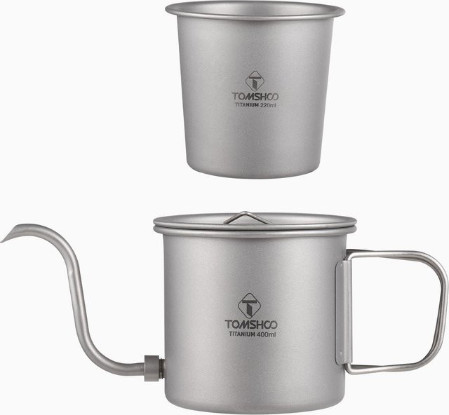 TOMSHOO Tragbare Camping Kaffeekanne aus Titan und Edelstahl, Grau, 400 ml - Bild 1