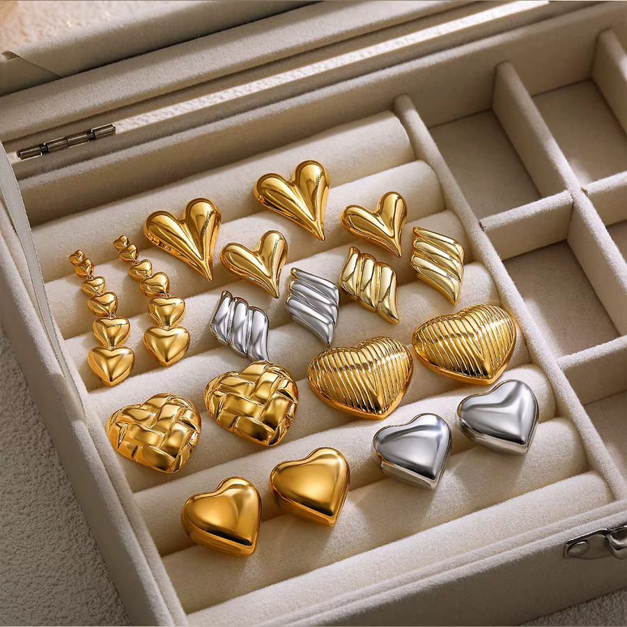 Erpels Ohrstecker Edelstahl, Herz, Gold, Damen, Vintage - Bild 4