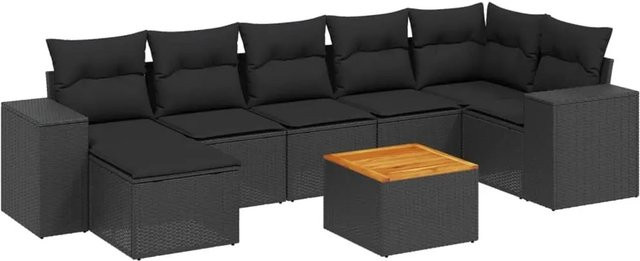 vidaXL 8-teilige Garten-Sofagarnitur aus Poly-Rattan und Akazienholz in Schwarz mit Kissen - Bild 1