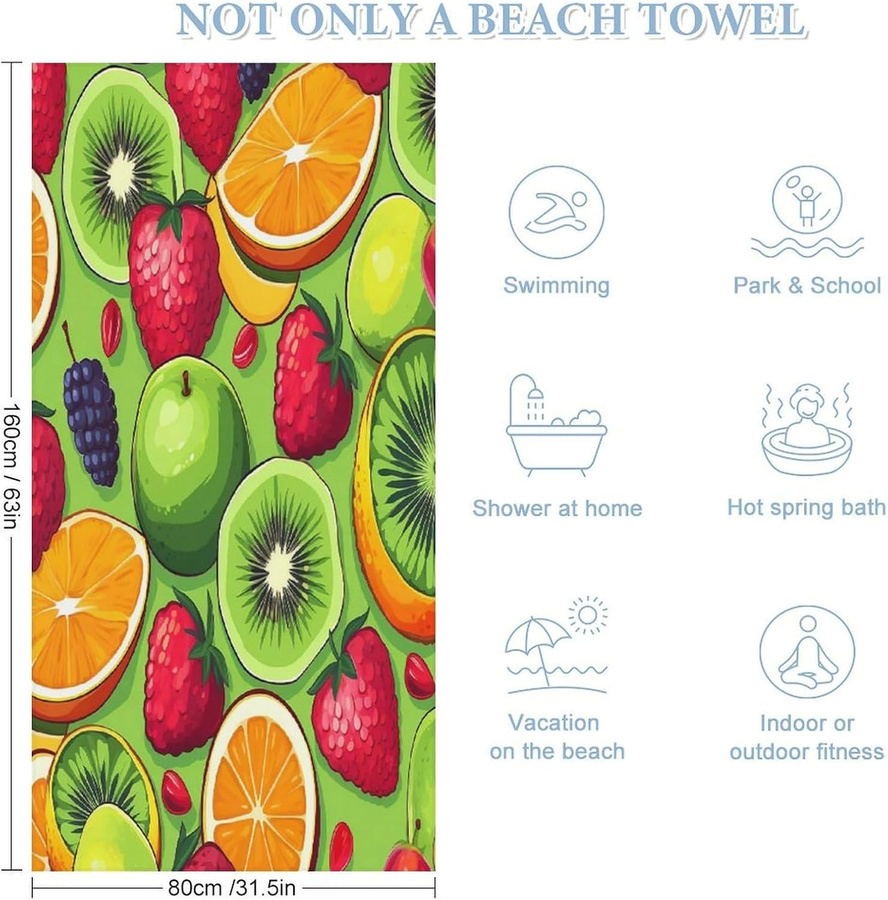 Shanika Chen Strandtuch mit Früchte-Motiv, Multicolor, Mikrofaser, sandfrei und schnelltrocknend, B: 40 cm, H: 60 cm - Bild 3
