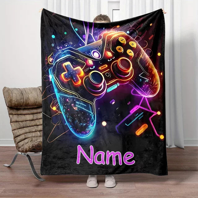 VIKAMA Gamepad Neon Gaming Decke mit Farbverlauf, weich und flauschig, Multicolour - Bild 1