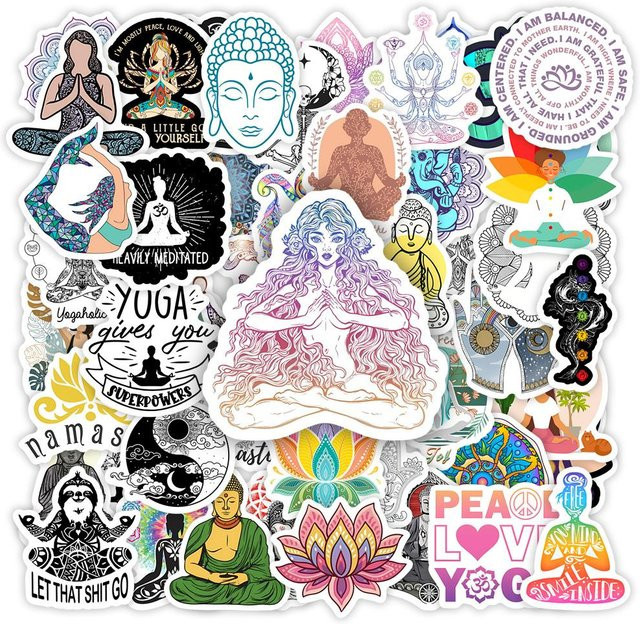 Binchi Outdoor Product Yoga Meditation Aufkleber mit OM und Buddha Motiven, wasserfeste Dekorative Aufkleber in Multicolour für Handy, Laptop und Flaschen - Bild 1