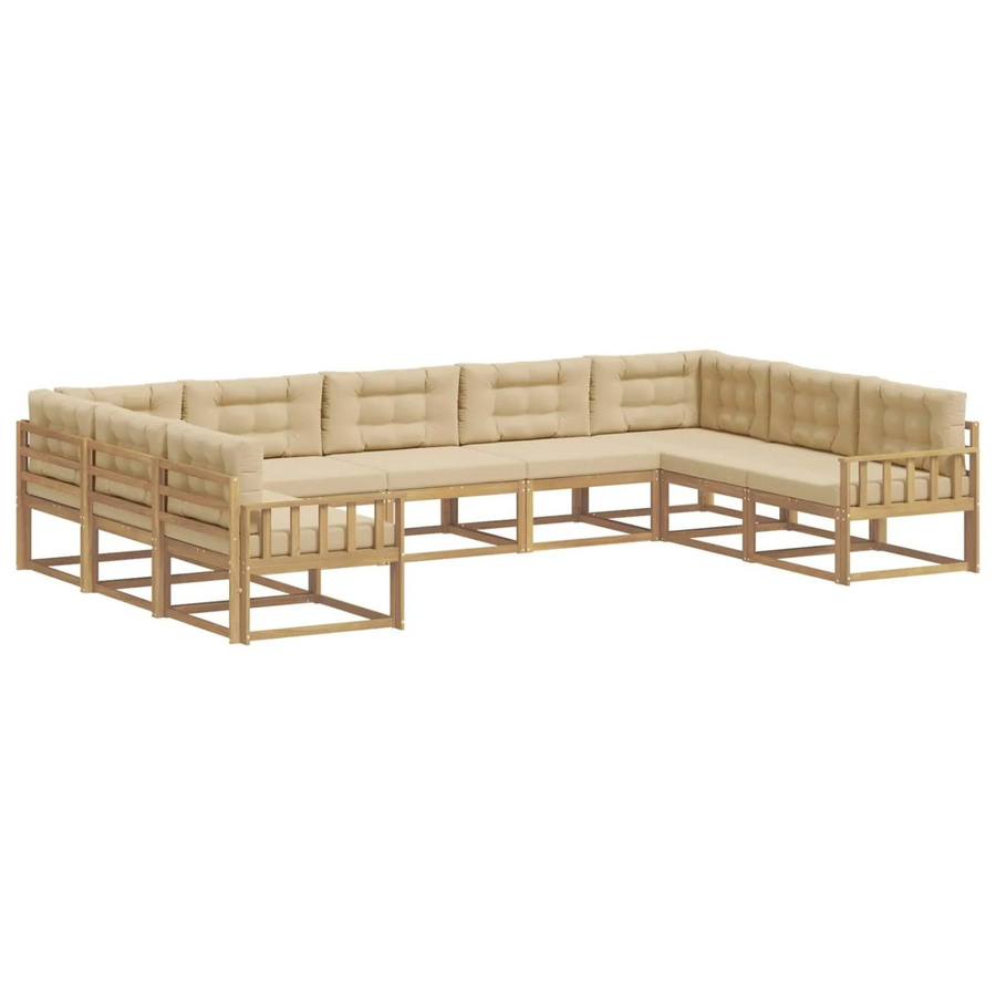 vidaXL Outdoor-Sofagarnitur in U-Form aus Akazienholz mit Kissen in Weiß und Beige - Bild 2