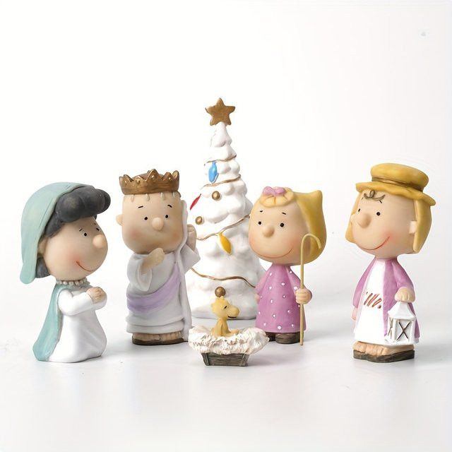 6-teiliges Bandai Snoopy Weihnachtsfiguren-Set, handbemalte Kawaii Weihnachtsskulpturen als Engel und Angel Pie in Multicolor - Bild 1