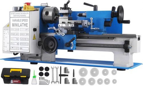 VEVOR Mini-Metall-Drehbank mit variabler Geschwindigkeit 2250 U/min 400W in Blau, Präzisions-Drehbank für Metall- und Holzbearbeitung mit 3-Backen-selbstzentrierendem Futter - Bild 1