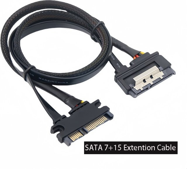 OULLX SATA 7+15PIN Verlängerungskabel Stecker auf Buchse für Festplatten-Stromversorgung und Datenübertragung, Schwarz - Bild 1