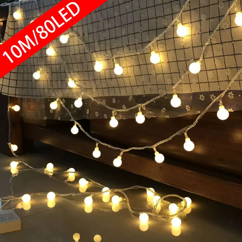 OKAL RED EAST LED Kugel-Lichterkette mit 12 m Länge, USB- und batteriebetrieben, Warmweiß, Wasserdicht für Garten und Weihnachtsdekoration - Bild 2