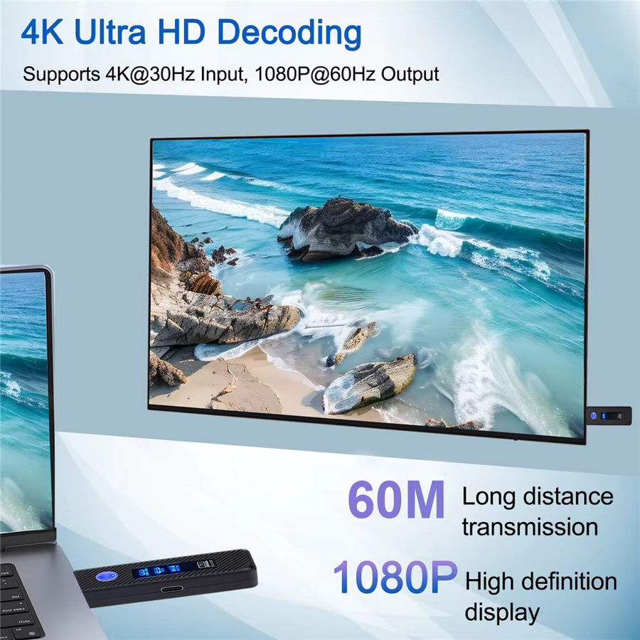Navceker HDMI Extender Full HD kabelloser Videosender und Empfänger in Schwarz für 60 m kabellose Übertragung, Display-Adapter zur Bildschirmspiegelung von PC oder Kamera auf den TV - Bild 6