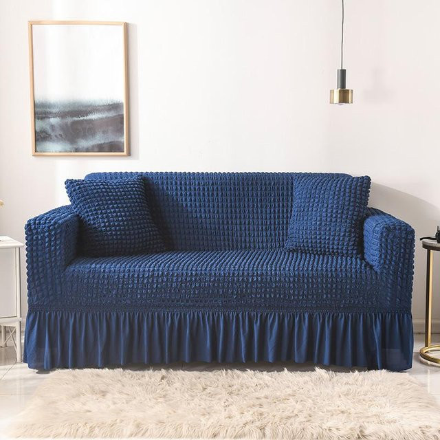 Elastischer Seersucker Sofabezug für 1 Sitzplatz, Blau, Breite: 90-140 cm - Bild 1