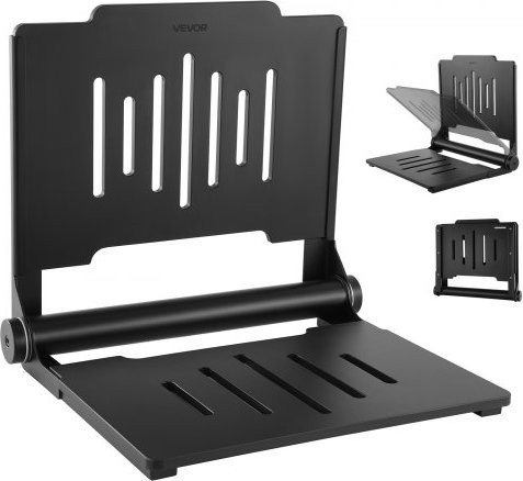 VEVOR Klappbarer Duschsitz zur Wandmontage in Schwarz mit Rückenlehne aus Phenolharz und Edelstahl 304, Belastbarkeit 180 kg, Sitzfläche Breite: 49,6 cm - Bild 1