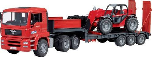Bruder MAN TGA LKW Set mit Tieflader und Manitou Teleskoplader Baufahrzeug Modell in Rot - Bild 1