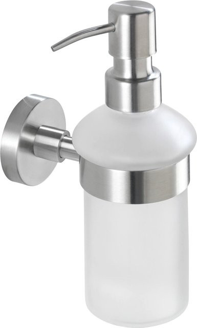 Wenko Seifenspender Bosio aus Edelstahl und Glas in Silber Matt und Weiß, Volumen: 200 ml, B: 18 cm, T: 7 cm, H: 11 cm - Bild 1