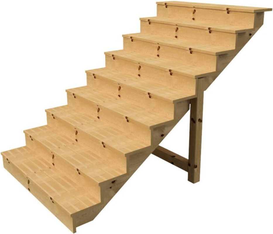 Vinuovo Holztreppe mit 9 Stufen und Setzstufen, Breite: 140 cm, Höhe: 156 cm, in Natur, Braun oder Grün - Bild 1
