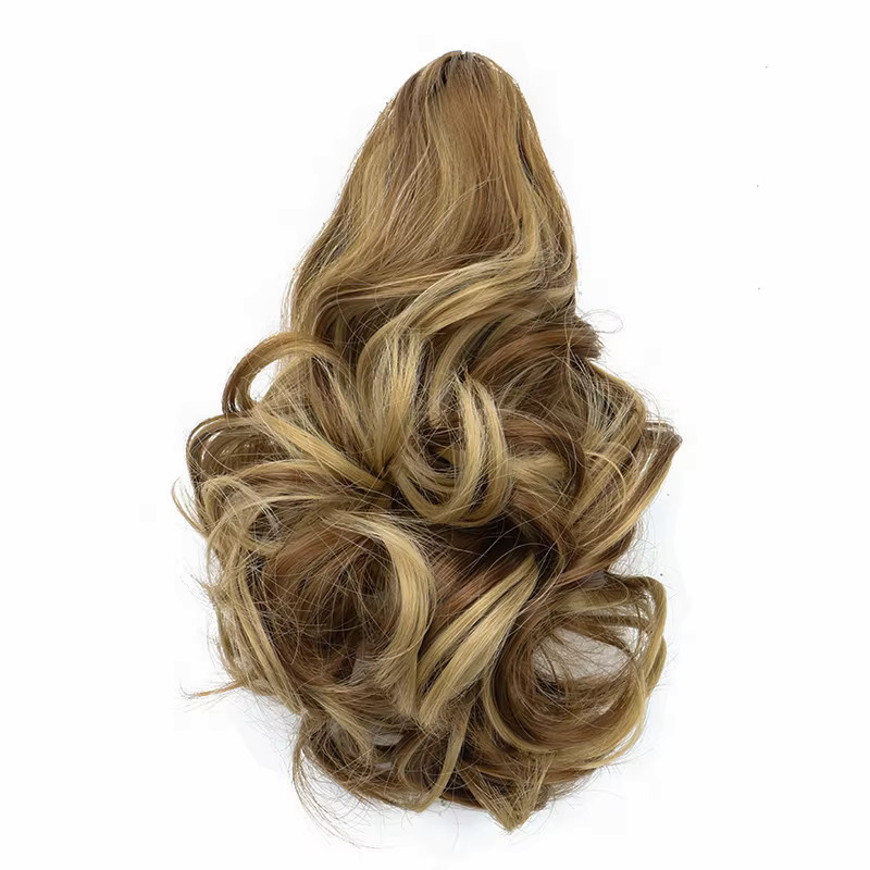 Synthetischer lockiger Haarverlängerungs-Ponytail mit Klammer, Gold, Damen - Bild 7