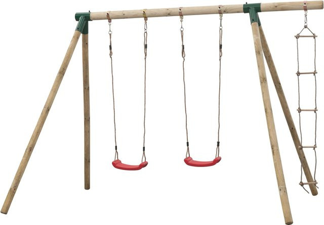 SwingKing Doppel-Schaukel Charlotte mit Strickleiter aus Holz - Bild 1