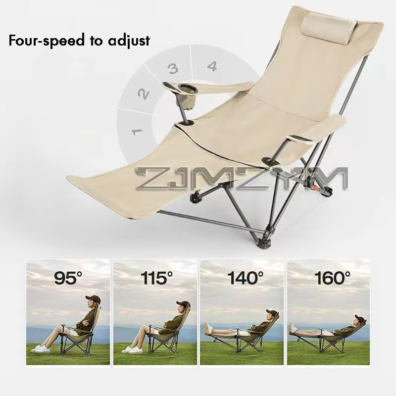 ZJMZYM Faltbarer Campingstuhl in Beige mit verstellbarer Rückenlehne und Armlehnen für Outdoor-Aktivitäten - Bild 4