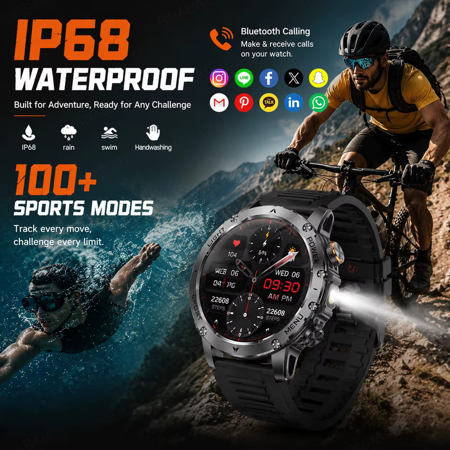 MTIMENX Smartwatch für Herren mit 1,7 Zoll AMOLED Display, Bluetooth Anruffunktion, IP68 Wasserdicht, Outdoor-Sportuhr in Schwarz, kompatibel mit Android und iOS - Bild 2