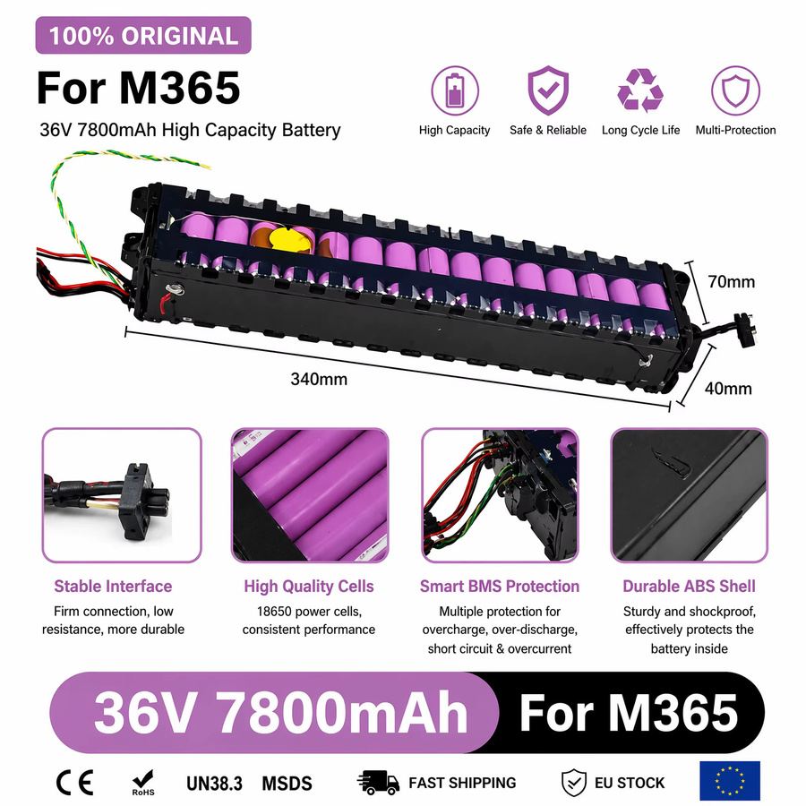 Xiaomi Ersatzakku für M365 Pro Elektroroller, 36V 7800mAh Li-Ionen Akku mit Smart BMS, Schwarz - Bild 3