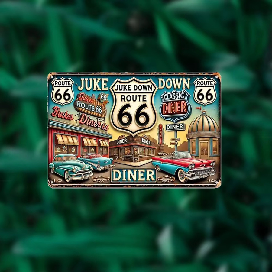 HELLOYOUNG Retro-Blechschild Route 66 Vintage Wanddekoration aus Aluminium, B: 30,0 cm, H: 20,0 cm, T: 1,0 cm - Bild 3
