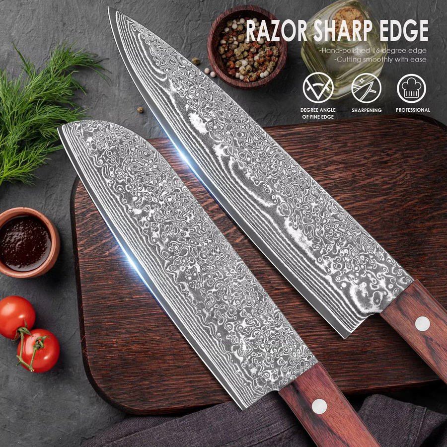 SAEIV 2-teiliges Damaszener Stahl Küchenmesser-Set aus VG10 Hochkohlenstoffstahl mit Santoku-Messer im japanischen Stil - Bild 2