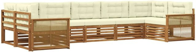 vidaXL Outdoor-Sofagarnitur L-Form aus Akazienholz mit Kissen in Beige und Natur - Bild 1