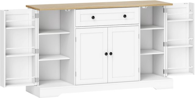 HOMCOM Sideboard Küchenschrank mit 4 Türen und Schublade in Weiß, Aufbewahrungsschrank mit verstellbaren Regalen für Küche, Esszimmer oder Wohnzimmer, B/T/H: 138 x 40 x 85 cm - Bild 1