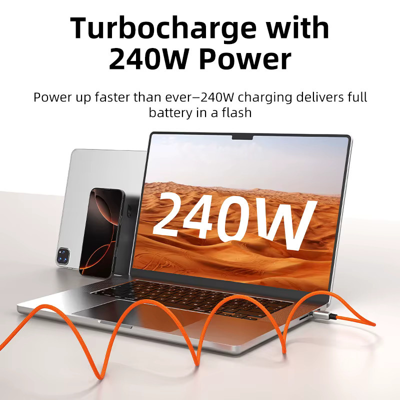 CABLETIME Magnetisches USB-C Schnellladekabel PD240W in Orange - Bild 2