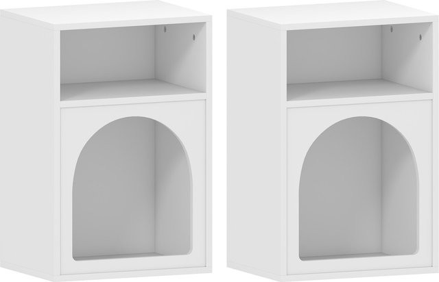 HOMCOM 2er-Set Nachttische mit Bogen-Design und offenen Fächern, Weiß, B/T/H: 40 x 30 x 60 cm - Bild 1